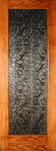 Interior glass door with swirling texture. 