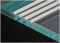 Glass dooor panel detail showing etched grooves.